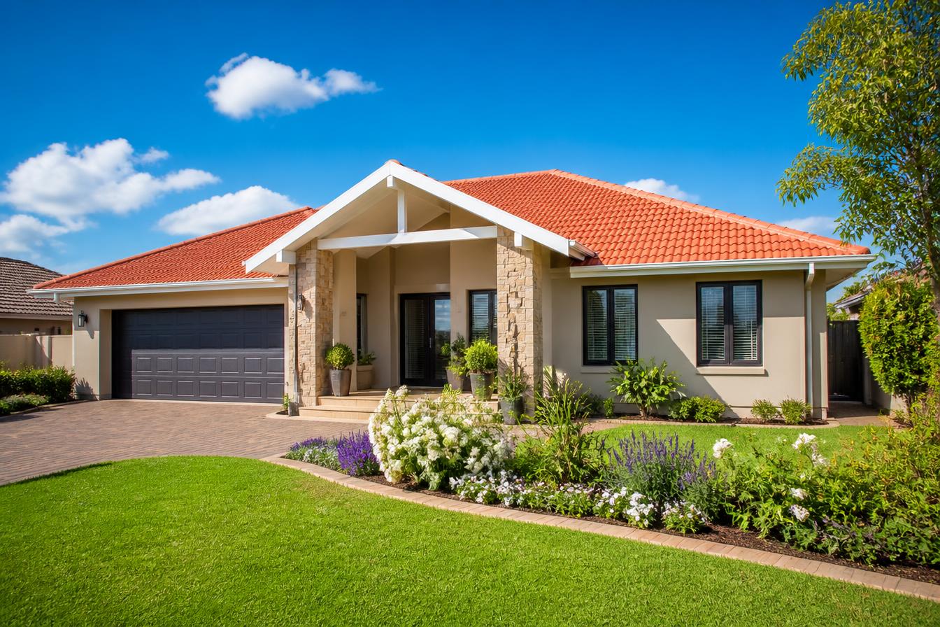 Modern suburban home with smart security, lighting, Wi-Fi and automation systems